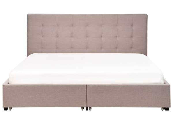 Parisänky vaaleanharmaa kangas verhoilu 180 x 200 cm sälepohja laatikoilla tuftattu pääty glamour