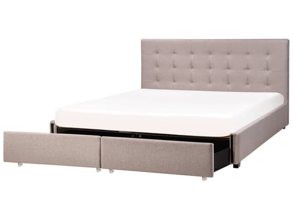 Parisänky vaaleanharmaa kangas verhoilu 180 x 200 cm sälepohja laatikoilla tuftattu pääty glamour
