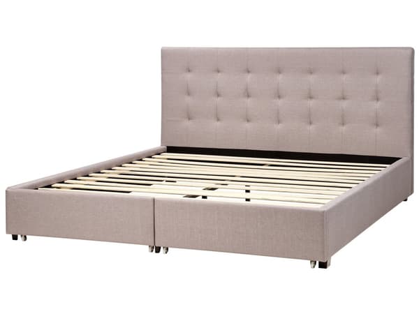 Parisänky vaaleanharmaa kangas verhoilu 180 x 200 cm sälepohja laatikoilla tuftattu pääty glamour