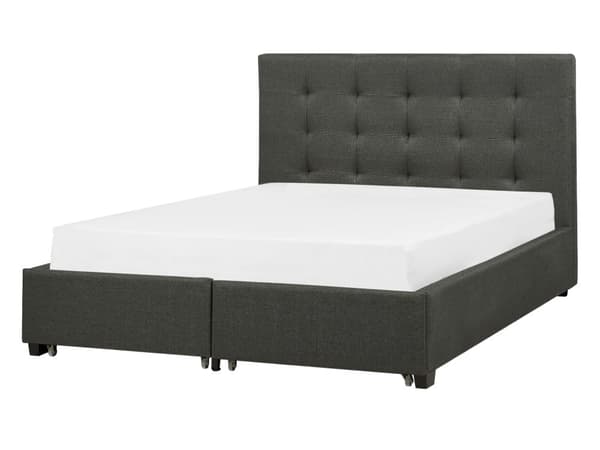 Parisänky tummanharmaa kangas verhoilu 140 x 200 cm sälepohja laatikoilla tuftattu pääty glamour