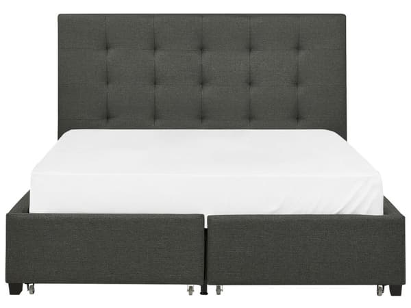 Parisänky tummanharmaa kangas verhoilu 140 x 200 cm sälepohja laatikoilla tuftattu pääty glamour