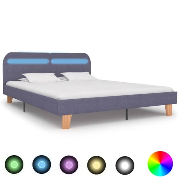 vidaXL sengestel med LED 160 x 200 cm stof lysegrå change1