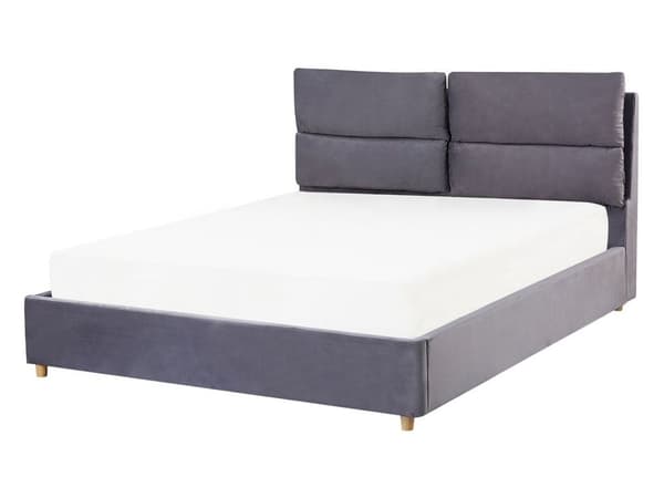 Parisänky harmaa sametti verhoiltu puu 140 x 200 cm sälepohja säilytystila pehmustettu pääty moderni