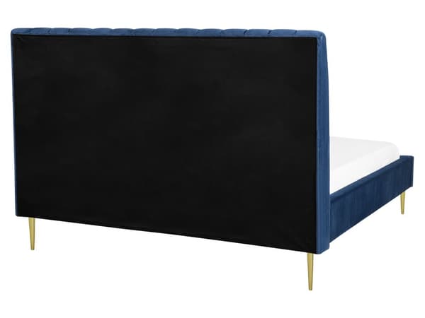 Parisänky laivastonsininen sametti verhoiltu metallijalat 160 x 200 cm sälepohja tikattu pääty moderni tyyli