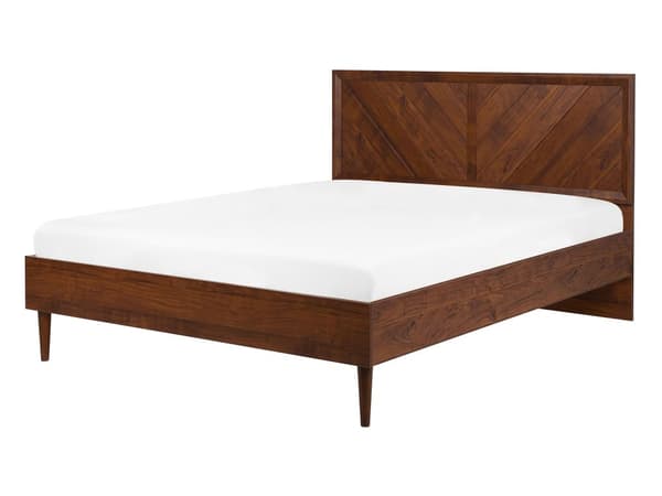 Parisänky tumma puu lastulevy kumipuu 140 x 200 cm sälepohja LED-valolla rustiikkinen moderni tyyli