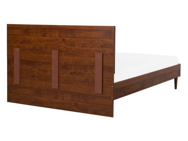 Parisänky tumma puu lastulevy kumipuu 140 x 200 cm sälepohja LED-valolla rustiikkinen moderni tyyli