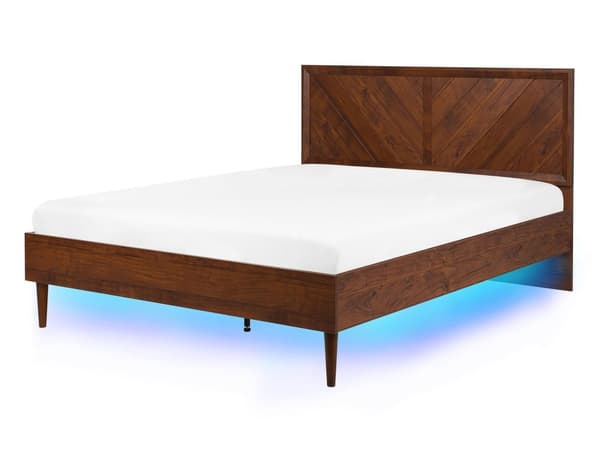 Parisänky tumma puu lastulevy kumipuu 140 x 200 cm sälepohja LED-valolla rustiikkinen moderni tyyli
