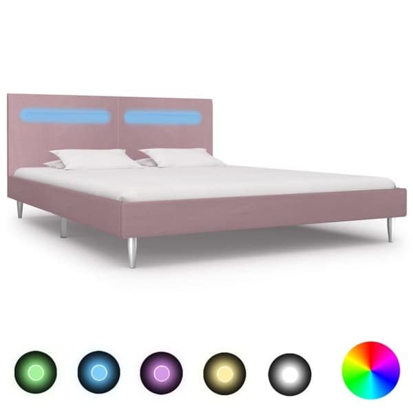 vidaXL sengestel med LED 180 x 200 cm stof pink change1