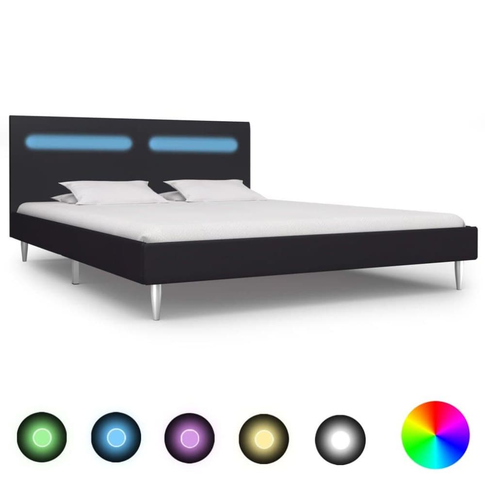 vidaXL Sängram med LED svart tyg 160x200 cm