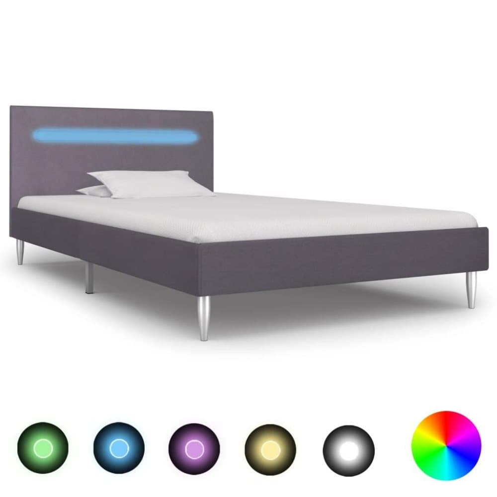 vidaXL Sängram med LED grå tyg 90x200 cm