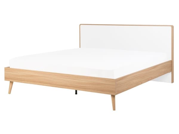 Parisänky vaalea puu valkoinen lastulevy kumipuu 160 x 200 cm sälepohja skandinaavinen moderni tyyli