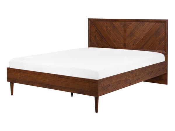 Seng med Ramme Mørkt Træ 140 x 200 cm Høj Sengegavl Rustikt Rammedesign