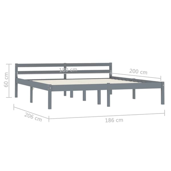vidaXL Sängram utan madrass grå massiv furu 180x200 cm