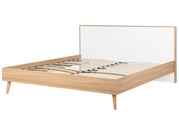 Dubbelsäng Ljust MDF-Trä Ram och Vit LED Belysning 180 x 200 cm Sängram Skandinavisk