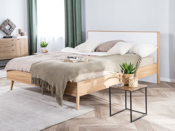 Dubbelsäng Ljust MDF-Trä Ram och Vit 180 x 200 cm Sängram Skandinavisk