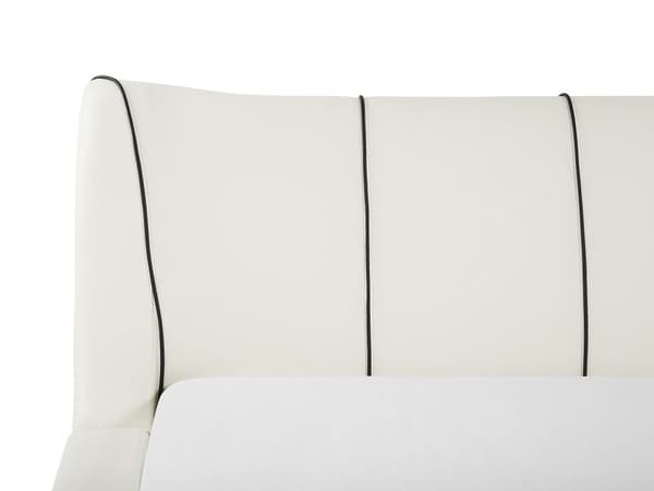 Parisänky luonnonvalkoinen nahka verhoiltu 140 x 200 cm sälepohja LED-valo tikattu kaareva pääty retro glamour tyyli