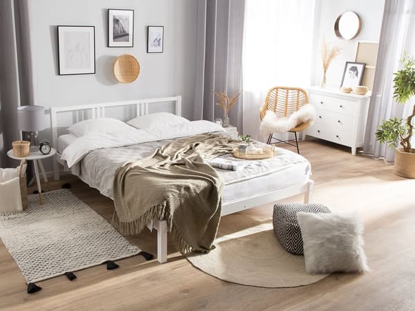 Moderne massivt træseng med ramme hvid fyrretræ EU dobbelt størrelse 160 x 200 cm skandinavisk stil