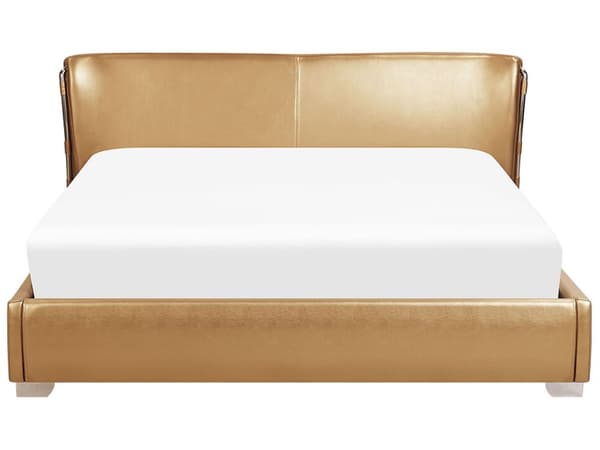 Parisänky kulta 180 x 200 cm nahkaverhoilu metallijalat sälepohja LED-valo glamour retro