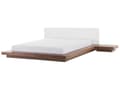 Pikkukuva 7 / 11: Parisänky ruskea MDF-levy 180 x 200 cm sälepohja yöpöydät valkoinen keinonahka sängynpääty LED-valo matala moderni tyyli