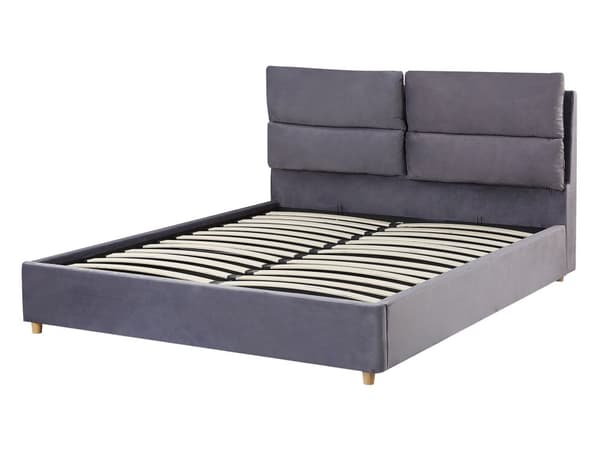 Dubbelsäng Mörkgrå Sammet Klädd med Förvaring 140 x 200 cm Sovrum Sängarm