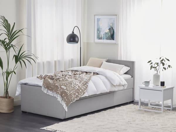 Dagbädd Ljusgrå Tyg Klädd Sängram 90 x 200 cm Enkelsäng Gästrum