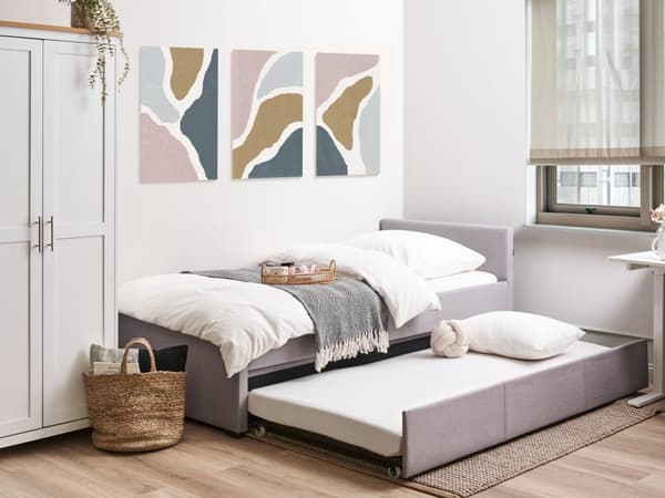 Dagbädd Ljusgrå Tyg Klädd Sängram 90 x 200 cm Enkelsäng Gästrum