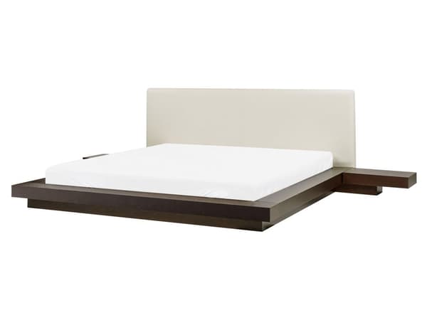 Vesisänky tumma MDF-levy 160 x 200 cm tarvikkeilla yöpöydät valkoinen keinonahka sängynpääty matala moderni tyyli