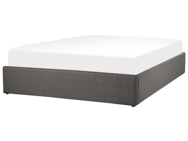 Seng Grå Polstret Sengestel 160 x 200 cm Dobbeltseng med Opbevaring og Lamelbund uden Gavl til Soveværelse Indretning Design Høj Kvalitet