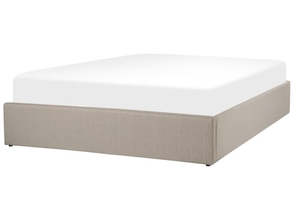 Seng Beige Polstret Sengestel 160 x 200 cm Dobbeltseng med Opbevaring og Lamelbund uden Gavl til Soveværelse Indretning Design Høj Kvalitet