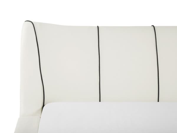 Vesisänky luonnonvalkoinen nahka verhoiltu 140 x 200 cm tarvikkeilla LED-valo tikattu kaareva pääty retro glamour tyyli