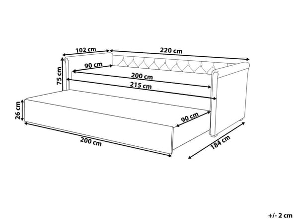 Enkeltseng Lysegrå Polyester 90 x 200 cm Junior Sofa Seng med Udtræk til Dobbeltseng Quiltet Ryglæn til Børneværelse Multifunktionel Design