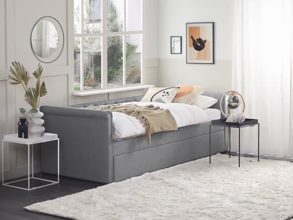 Enkeltseng Lysegrå Polyester 90 x 200 cm Junior Sofa Seng med Udtræk til Dobbeltseng Quiltet Ryglæn til Børneværelse Multifunktionel Design
