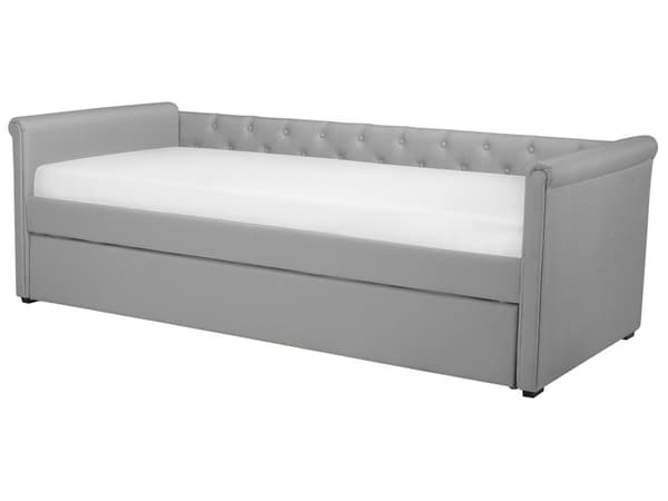 Enkeltseng Lysegrå Polyester 90 x 200 cm Junior Sofa Seng med Udtræk til Dobbeltseng Quiltet Ryglæn til Børneværelse Multifunktionel Design
