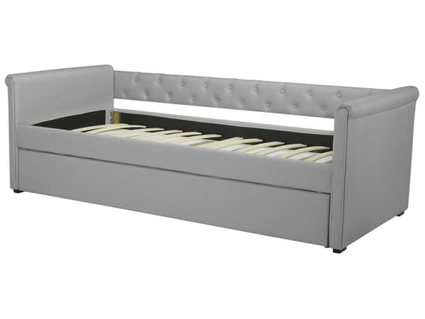 Enkeltseng Lysegrå Polyester 90 x 200 cm Junior Sofa Seng med Udtræk til Dobbeltseng Quiltet Ryglæn til Børneværelse Multifunktionel Design