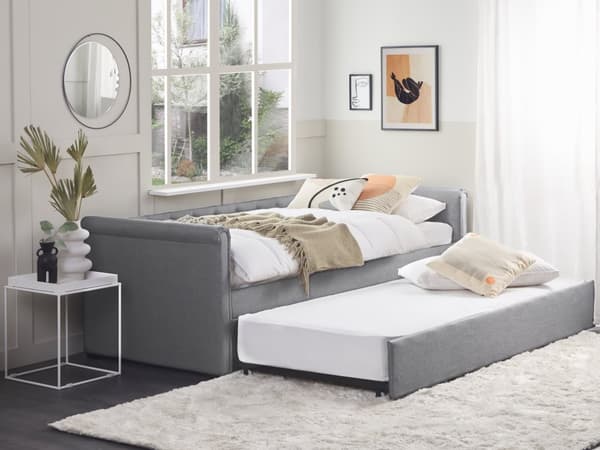 Enkeltseng Lysegrå Polyester 90 x 200 cm Junior Sofa Seng med Udtræk til Dobbeltseng Quiltet Ryglæn til Børneværelse Multifunktionel Design