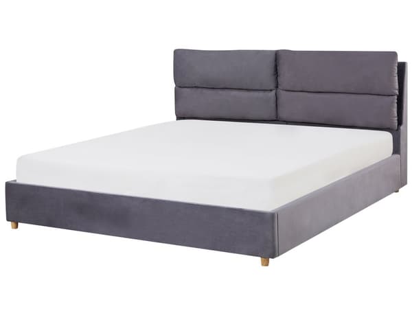 Parisänky harmaa sametti verhoiltu puu 180 x 200 cm sälepohja säilytystila pehmustettu pääty moderni