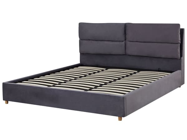 Parisänky harmaa sametti verhoiltu puu 180 x 200 cm sälepohja säilytystila pehmustettu pääty moderni