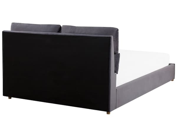 Dubbelsäng Mörkgrå Sammet Klädd med Förvaring 180 x 200 cm Sovrum Sängarm