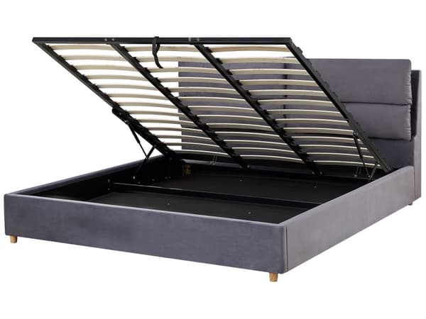 Dubbelsäng Mörkgrå Sammet Klädd med Förvaring 180 x 200 cm Sovrum Sängarm