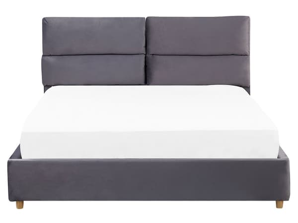 Dubbelsäng Mörkgrå Sammet Klädd med Förvaring 160 x 200 cm Sovrum Sängarm