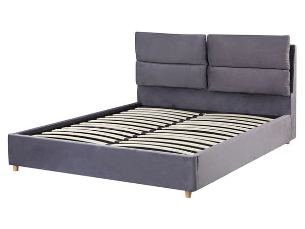 Dubbelsäng Mörkgrå Sammet Klädd med Förvaring 160 x 200 cm Sovrum Sängarm
