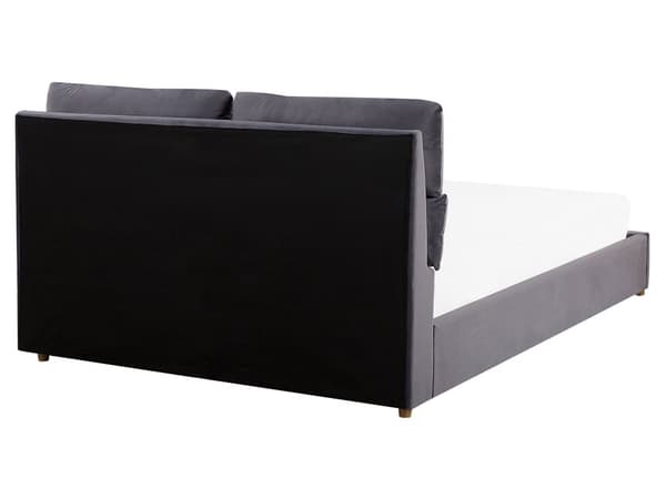 Dubbelsäng Mörkgrå Sammet Klädd med Förvaring 160 x 200 cm Sovrum Sängarm