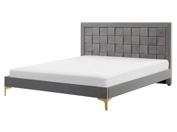 Parisänky harmaa sametti verhoiltu 160 x 200 cm sälepohja punottu sängynpääty moderni glamour tyyli