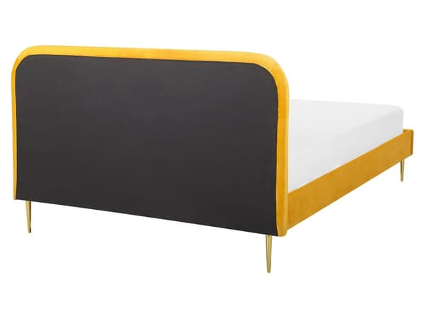 Sänky keltainen sametti verhoilu 160 x 200 sälepohja glamour retro tyyli