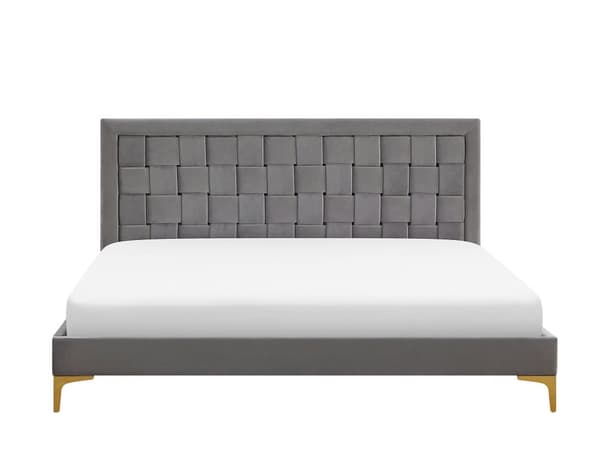 Parisänky harmaa sametti verhoiltu 180 x 200 cm sälepohja punottu sängynpääty moderni glamour tyyli