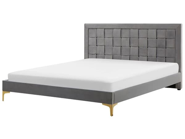 Parisänky harmaa sametti verhoiltu 180 x 200 cm sälepohja punottu sängynpääty moderni glamour tyyli