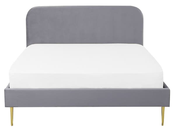 Sänky harmaa sametti verhoilu 160 x 200 sälepohja kultaiset jalat glamour retro tyyli