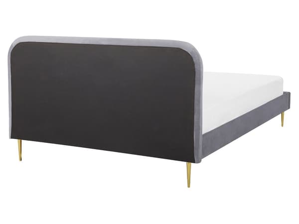 Sänky harmaa sametti verhoilu 160 x 200 sälepohja kultaiset jalat glamour retro tyyli