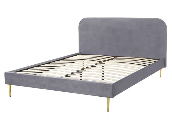Sänky harmaa sametti verhoilu 160 x 200 sälepohja kultaiset jalat glamour retro tyyli