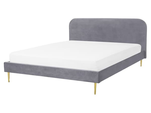 Sänky harmaa sametti verhoilu 160 x 200 sälepohja kultaiset jalat glamour retro tyyli